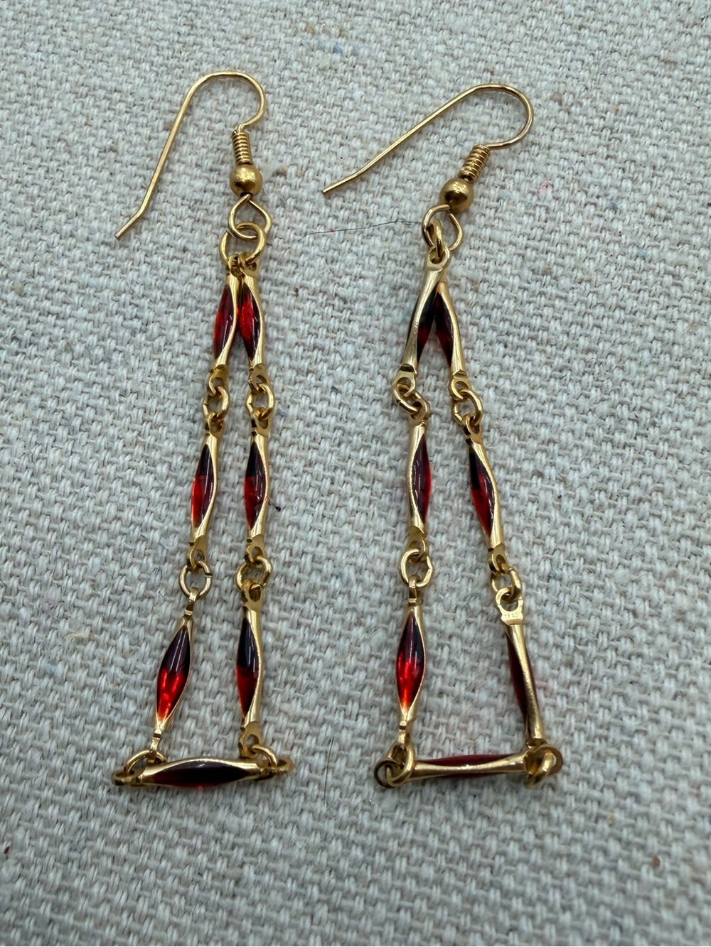 Gold-Tone Red Marquise Drop Earrings for Women